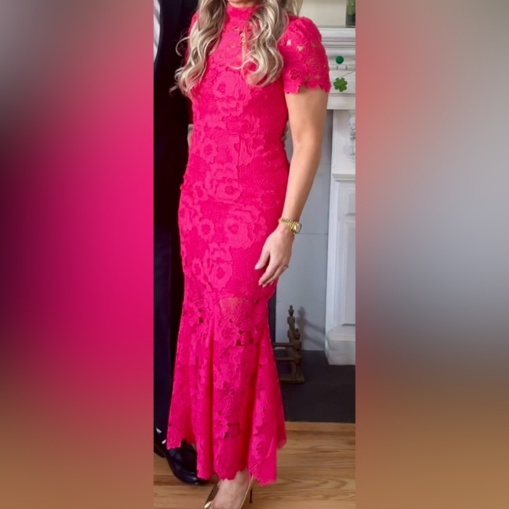 Karen Millen Vibrant Pink Lace Midi Dress